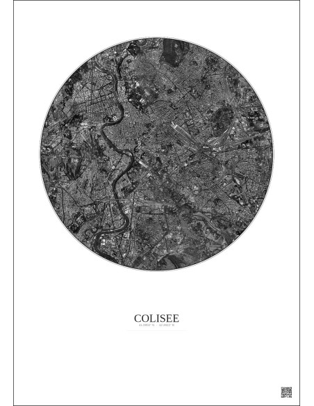 Affiche Colisee – Poster vue satellite 5km N&B | Gravura – Fond clair