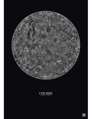 Affiche Colisee – Poster vue satellite 10km N&B | Gravura – Fond foncé