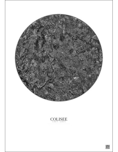 Affiche Colisee – Poster vue satellite 10km N&B | Gravura – Fond clair