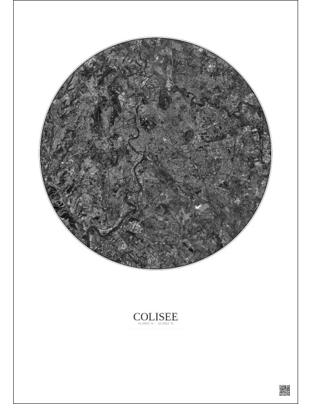 Affiche Colisee – Poster vue satellite 10km N&B | Gravura – Fond clair