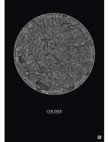 Colisee Satellite View Poster 20km B&W | Gravura – Dark background