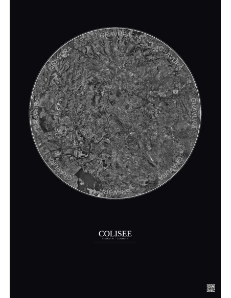 Colisee Satellite View Poster 20km B&W | Gravura – Dark background