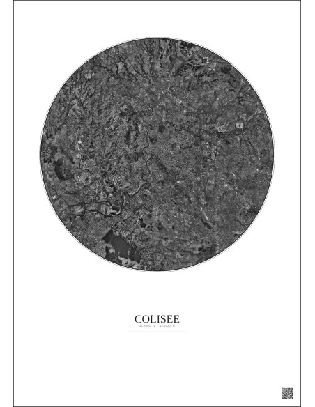 Affiche Colisee – Poster vue satellite 20km N&B | Gravura – Fond clair