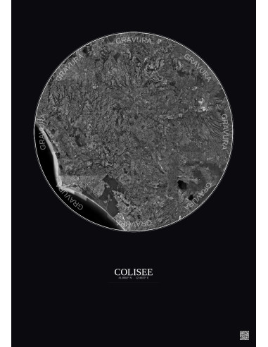 Colisee Satellite View Poster 30km B&W | Gravura – Dark background
