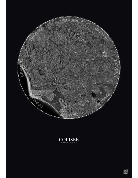 Colisee Satellite View Poster 30km B&W | Gravura – Dark background