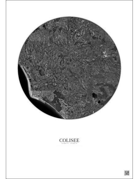 Colisee Satellite View Poster 30km B&W | Gravura – Light background