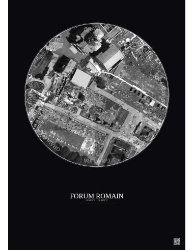 Forum Romain Satellite View Poster 0.1km B&W | Gravura – Dark background