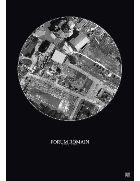 Forum Romain Satellite View Poster 0.1km B&W | Gravura – Dark background