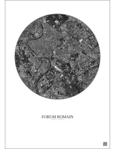 Affiche Forum Romain – Poster vue satellite 2.5km N&B | Gravura – Fond clair