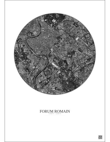 Affiche Forum Romain – Poster vue satellite 2.5km N&B | Gravura – Fond clair