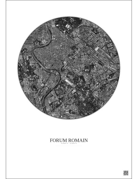 Affiche Forum Romain – Poster vue satellite 2.5km N&B | Gravura – Fond clair