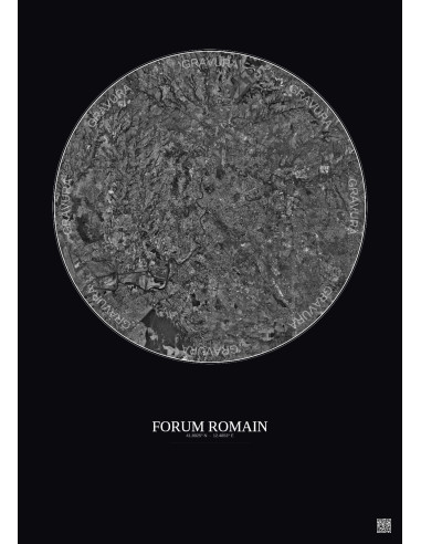 Affiche Forum Romain – Poster vue satellite 20km N&B | Gravura – Fond foncé