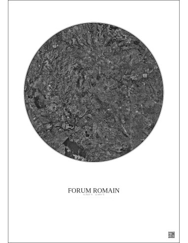 Affiche Forum Romain – Poster vue satellite 20km N&B | Gravura – Fond clair