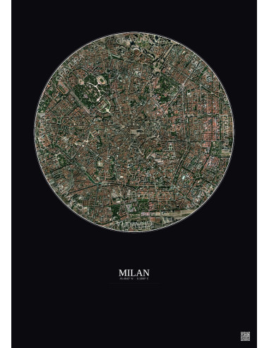 Milan Satellite View Poster 2.5km Color | Gravura – Dark background