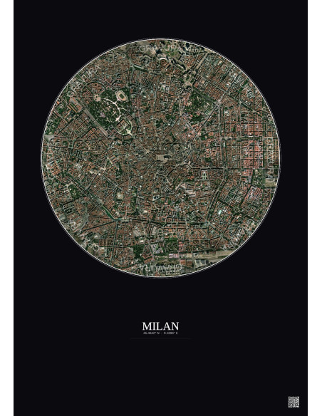 Milan Satellite View Poster 2.5km Color | Gravura – Dark background