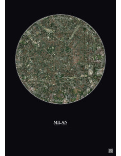 Affiche Milan – Poster vue satellite 5km Couleur | Gravura – Fond foncé