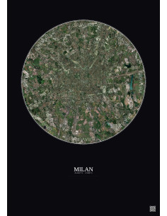 Affiche Milan – Poster vue satellite 10km Couleur | Gravura – Fond foncé