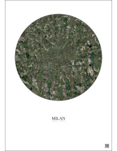 Affiche Milan – Poster vue satellite 10km Couleur | Gravura – Fond clair