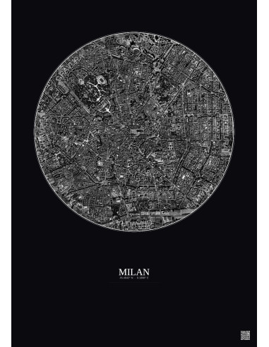 Milan Satellite View Poster 2.5km B&W | Gravura – Dark background
