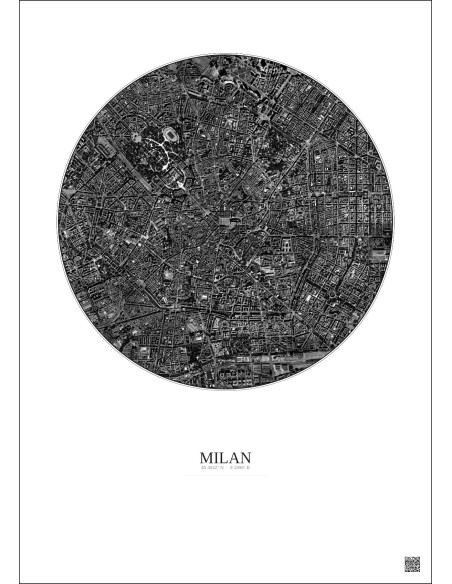 Milan Satellite View Poster 2.5km B&W | Gravura – Light background