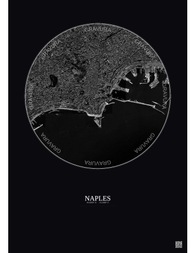 Affiche Naples – Poster vue satellite 2.5km N&B | Gravura – Fond foncé