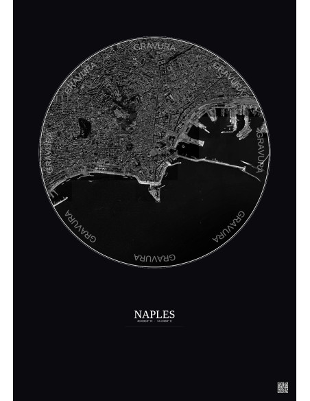 Affiche Naples – Poster vue satellite 2.5km N&B | Gravura – Fond foncé
