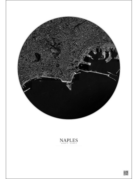 Naples Satellite View Poster 2.5km B&W | Gravura – Light background