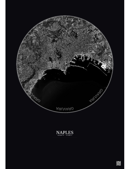 Naples Satellite View Poster 5km B&W | Gravura – Dark background
