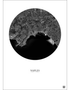 Affiche Naples – Poster vue satellite 10km N&B | Gravura – Fond clair