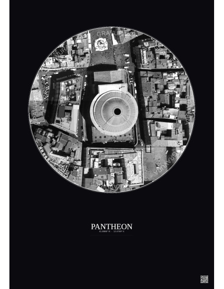 Affiche Pantheon – Poster vue satellite 0.1km N&B | Gravura – Fond foncé