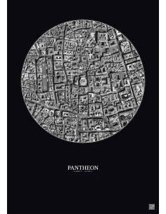 Affiche Pantheon – Poster vue satellite 0.5km N&B | Gravura – Fond foncé