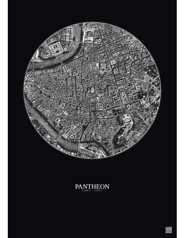 Pantheon Satellite View Poster 1km B&W | Gravura – Dark background