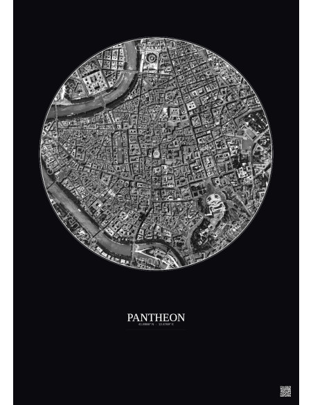 Pantheon Satellite View Poster 1km B&W | Gravura – Dark background