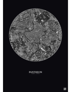 Affiche Pantheon – Poster vue satellite 2.5km N&B | Gravura – Fond foncé