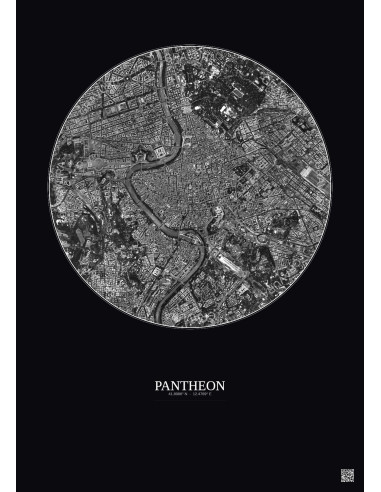 Pantheon Satellite View Poster 2.5km B&W | Gravura – Dark background