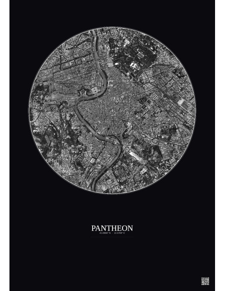 Pantheon Satellite View Poster 2.5km B&W | Gravura – Dark background