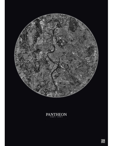 Pantheon Satellite View Poster 5km B&W | Gravura – Dark background