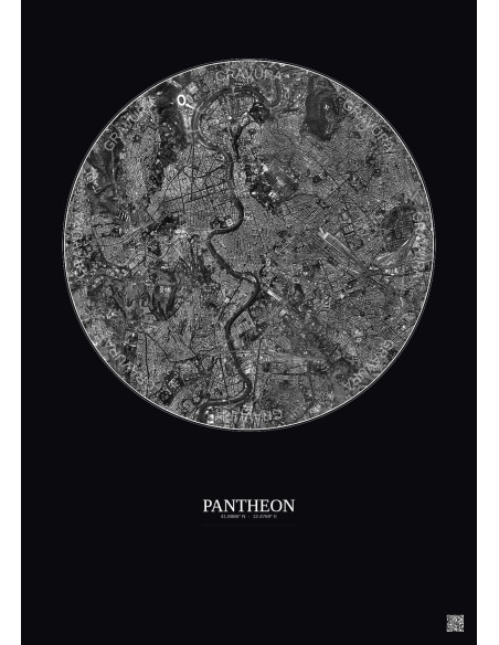 Pantheon Satellite View Poster 5km B&W | Gravura – Dark background