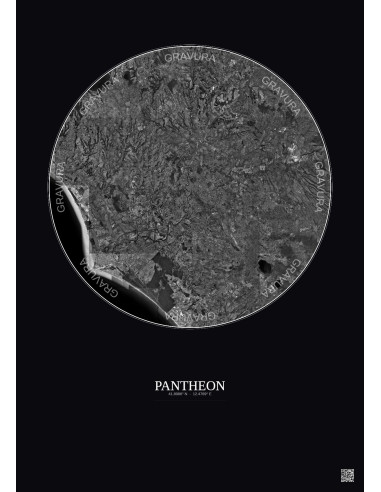 Affiche Pantheon – Poster vue satellite 30km N&B | Gravura – Fond foncé
