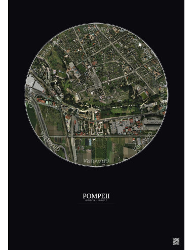 Pompeii Satellite View Poster 0.5km Color | Gravura – Dark background