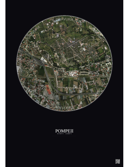 Pompeii Satellite View Poster 1km Color | Gravura – Dark background