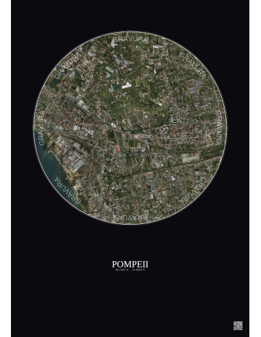 Affiche Pompeii – Poster vue satellite 2.5km Couleur | Gravura – Fond foncé