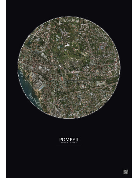 Affiche Pompeii – Poster vue satellite 2.5km Couleur | Gravura – Fond foncé
