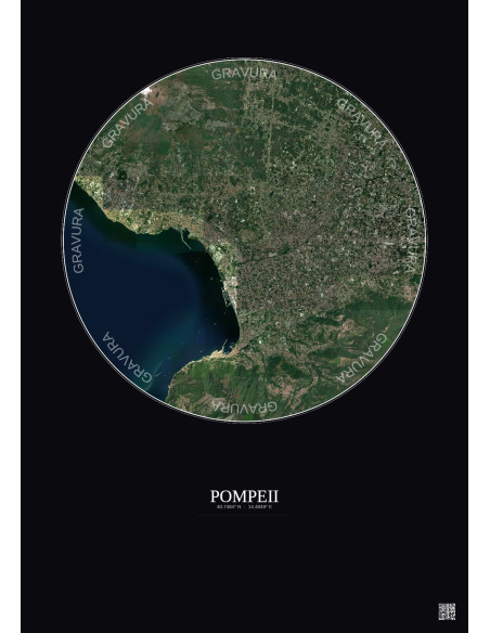 Affiche Pompeii – Poster vue satellite 10km Couleur | Gravura – Fond foncé