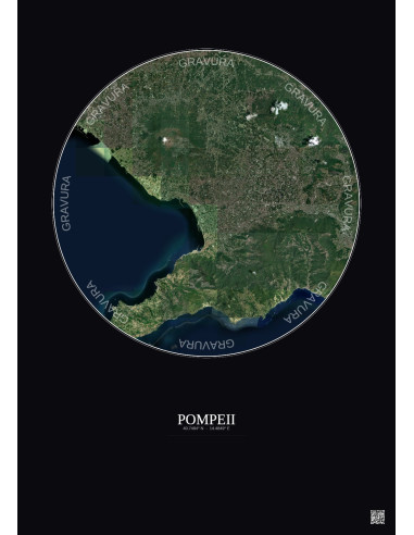 Affiche Pompeii – Poster vue satellite 20km Couleur | Gravura – Fond foncé