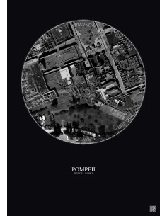 Affiche Pompeii – Poster vue satellite 0.1km N&B | Gravura – Fond foncé