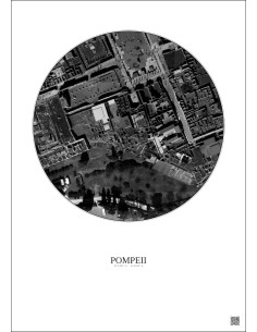 Affiche Pompeii – Poster vue satellite 0.1km N&B | Gravura – Fond clair