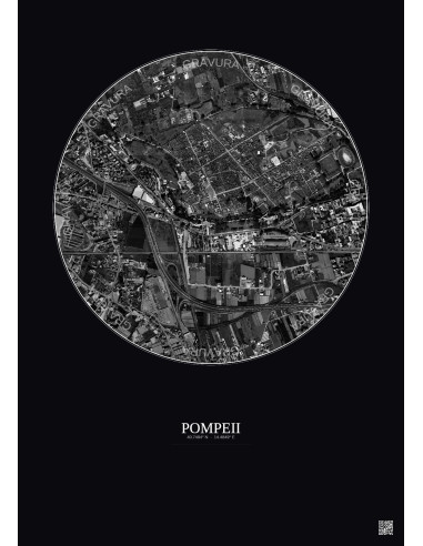 Pompeii Satellite View Poster 1km B&W | Gravura – Dark background