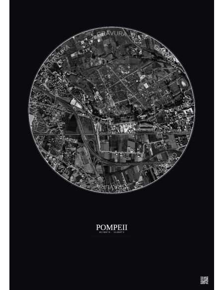 Pompeii Satellite View Poster 1km B&W | Gravura – Dark background