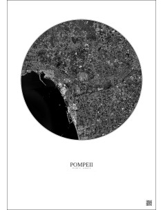Affiche Pompeii – Poster vue satellite 5km N&B | Gravura – Fond clair